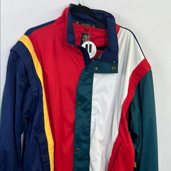 Colorful Windbreaker Jacket 80s zip up sporty jacket turns in vest - Picture 2 of 8